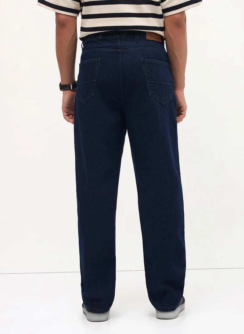 Urbano Fashion  Urbano Fashion Men's Dark Blue Loose Baggy Fit Washed Denim Jeans Non-Stretchable for Men | Best Price UAE